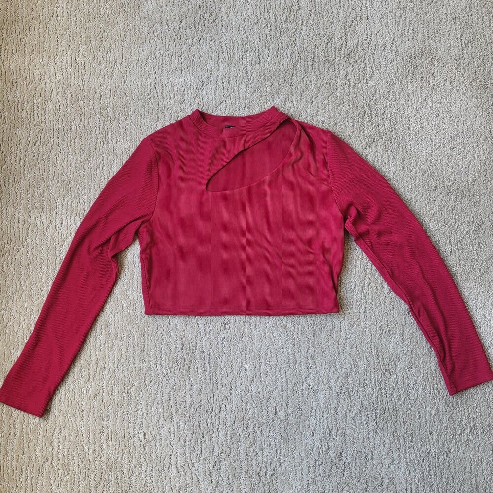 Women’s Long Sleeve Ribbed Crop Top with Front Cut-Out – Size XL – NWT - Picture 2 of 9